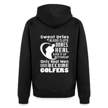 Golf Real Men Become Golfers - Unisex Premium Organic Zip Hoodie - black - Back - Nico (187cm)