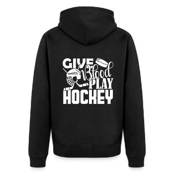Hockey Give Blood Play Hockey - Unisex Premium Organic Zip Hoodie - black - Back - Nico (187cm)