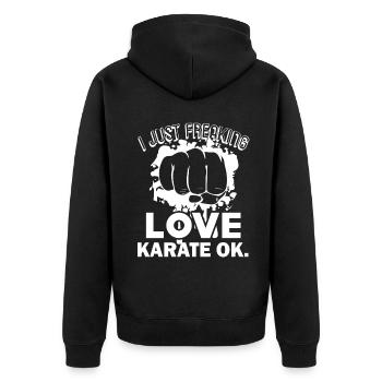 Karate I Just Freaking Love Karate - Unisex Premium Organic Zip Hoodie - black - Back - Nico (187cm)