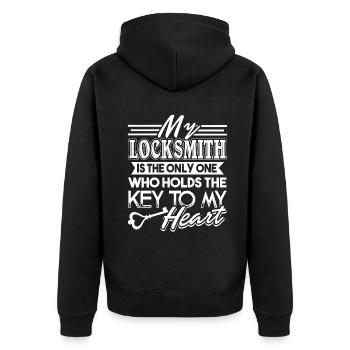 Locksmith My Locksmith Holds The Key To My Heart - Unisex Premium Organic Zip Hoodie - black - Back - Nico (187cm)