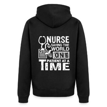 Nurse Nurse Saving The World - Unisex Premium Organic Zip Hoodie - black - Back - Nico (187cm)