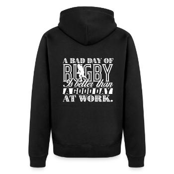 Rugby Bad Day Of Rugby Is Better - Unisex Premium Organic Zip Hoodie - black - Back - Nico (187cm)