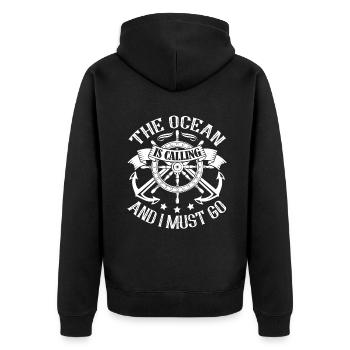 Sailor Sailor The Ocean Is Calling - Unisex Premium Organic Zip Hoodie - black - Back - Nico (187cm)