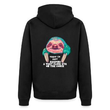 Aujourd’hui, je garde un œil très attentif sur mon canapé - Veste à capuche bio Premium Unisexe - noir - Dos - Nico (187cm)