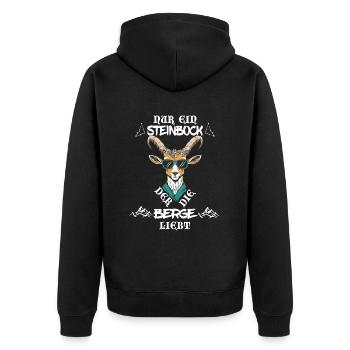 Nur ein Steinbock der die Berge liebt Sternzeichen - Unisex Premium Bio Zip Hoodie - Schwarz - Hinten - Nico (187cm)