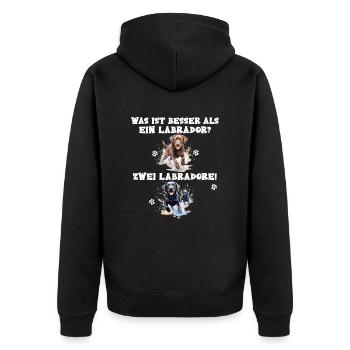 Was ist besser als ein Labrador? Zwei Labradore - Unisex Premium Bio Zip Hoodie - Schwarz - Hinten - Nico (187cm)