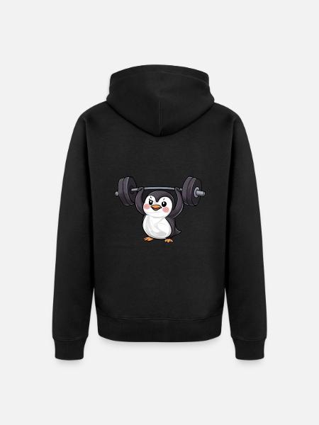 Penguin Dumbbell Workout Strong - Unisex Premium Organic Zip Hoodie - black