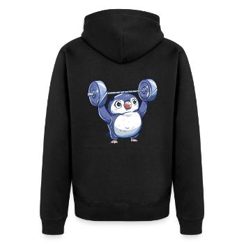 Pingouin haltère séance d’entraînement dessin animé - Veste à capuche bio Premium Unisexe - noir - Dos - Nico (187cm)