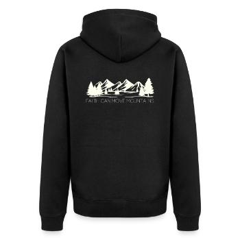 Faith can move Mountains - Christliches Geschenk - Unisex Premium Bio Zip Hoodie - Schwarz - Hinten - Nico (187cm)