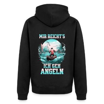 Angeln Angler Boot Wasser Fisch Natur Berge - Unisex Premium Bio Zip Hoodie - Schwarz - Hinten - Nico (187cm)