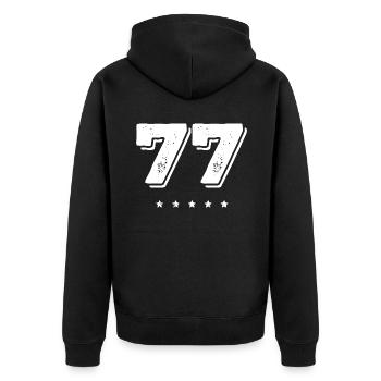 77 Zahl Trikot - Unisex Premium Bio Zip Hoodie - Schwarz - Hinten - Nico (187cm)