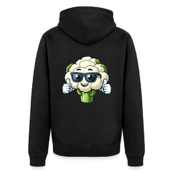 Cooler Blumenkohl Veganer Daumen Hoch Sonnenbrille - Unisex Premium Bio Zip Hoodie - Schwarz - Hinten - Nico (187cm)