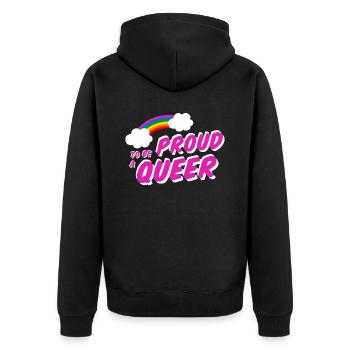 Proud to be Queer LGBT Regenbogen Gay Shirt - Unisex Premium Bio Zip Hoodie - Schwarz - Hinten - Nico (187cm)