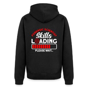Skills Loading Bitte warten Forensische Wissenscha - Unisex Premium Bio Zip Hoodie - Schwarz - Hinten - Nico (187cm)