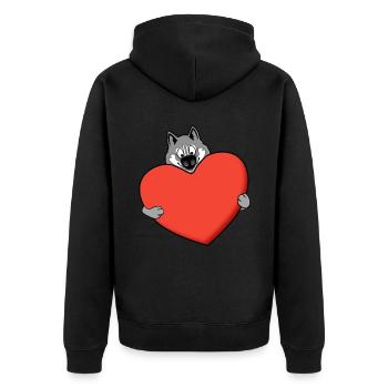 Husky mit herz - Unisex Premium Bio Zip Hoodie - Schwarz - Hinten - Nico (187cm)
