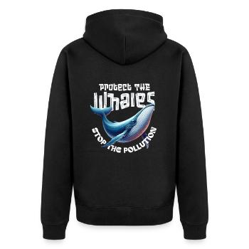 Protect the Whales Save the Ocean - Unisex Premium Bio Zip Hoodie - Schwarz - Hinten - Nico (187cm)