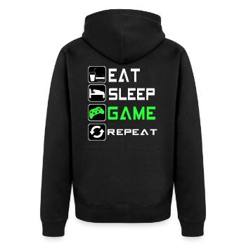 Eat sleep game repeat - gaming Gamer Shirt - Unisex Premium Bio Zip Hoodie - Schwarz - Hinten - Nico (187cm)