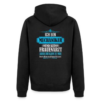 Mechaniker - Unisex Premium Bio Zip Hoodie - Schwarz - Hinten - Nico (187cm)