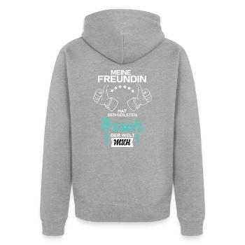 Freundin Hat Den Geilsten Arsch der Welt Mich - Unisex Premium Bio Zip Hoodie - Grau meliert - Hinten - Nico (187cm)