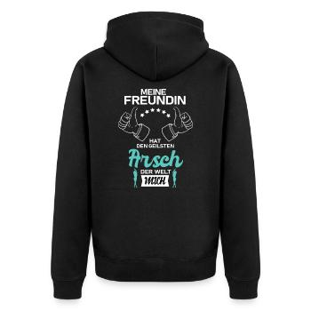 Freundin Hat Den Geilsten Arsch der Welt Mich - Unisex Premium Bio Zip Hoodie - Schwarz - Hinten - Nico (187cm)