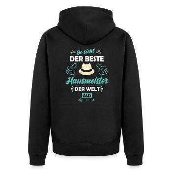 hausmeister - Unisex Premium Bio Zip Hoodie - Schwarz - Hinten - Nico (187cm)