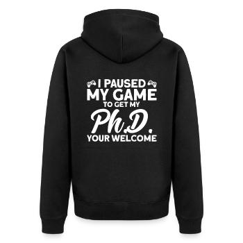 Ich habe mein Spiel pausiert Doktor Geschenk - Unisex Premium Bio Zip Hoodie - Schwarz - Hinten - Nico (187cm)