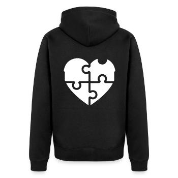 Puzzle der Liebe - Herz - Unisex Premium Bio Zip Hoodie - Schwarz - Hinten - Nico (187cm)