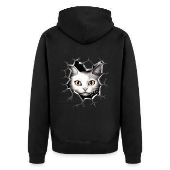 Hole Peekaboo: Baby-Katze auf Abenteuer - Unisex Premium Bio Zip Hoodie - Schwarz - Hinten - Nico (187cm)