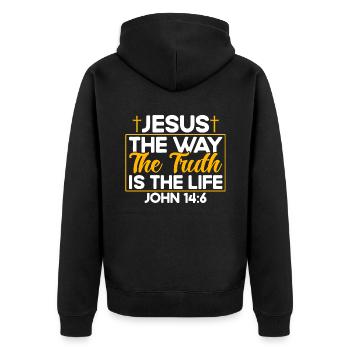 Don de Dieu chrétien inspirant Jésus - Veste à capuche bio Premium Unisexe - noir - Dos - Nico (187cm)
