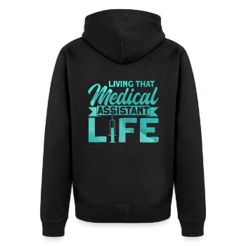 Medizinische Schule Medizinische Assistentin Assis - Unisex Premium Bio Zip Hoodie - Schwarz - Hinten - Nico (187cm)