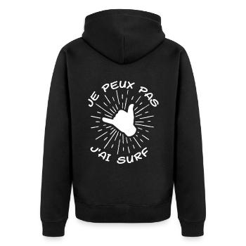 Ich kann nicht surfen - Unisex Premium Bio Zip Hoodie - Schwarz - Hinten - Nico (187cm)