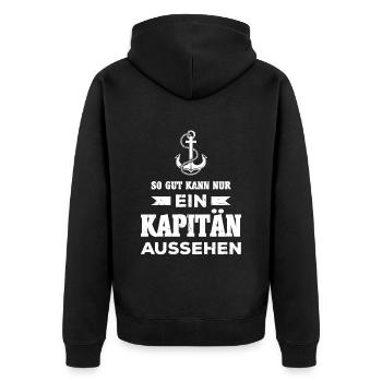 Kapitän Segeln Segelboot Schiff Motorboot Geschenk - Unisex Premium Bio Zip Hoodie - Schwarz - Hinten - Nico (187cm)