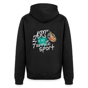 Kunst ist mein Lieblingssport Farbspritzer - Unisex Premium Bio Zip Hoodie - Schwarz - Hinten - Nico (187cm)
