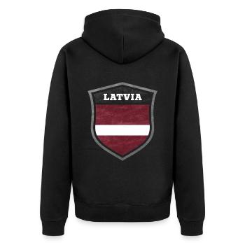 Lettland Schild Logo Emblem - Unisex Premium Bio Zip Hoodie - Schwarz - Hinten - Nico (187cm)