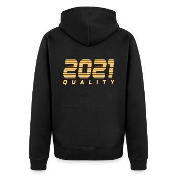 2021 quality | Farbe änderbar - Unisex Premium Bio Zip Hoodie - Schwarz - Hinten - Nico (187cm)