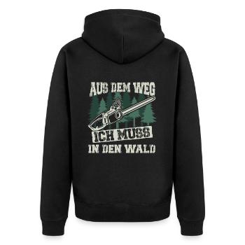 Aus dem Weg ich muss in den Wald - Unisex Premium Bio Zip Hoodie - Schwarz - Hinten - Nico (187cm)