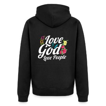 Jesus God Bible Verse Inspirational Gift - Unisex Premium Organic Zip Hoodie - black - Back - Nico (187cm)