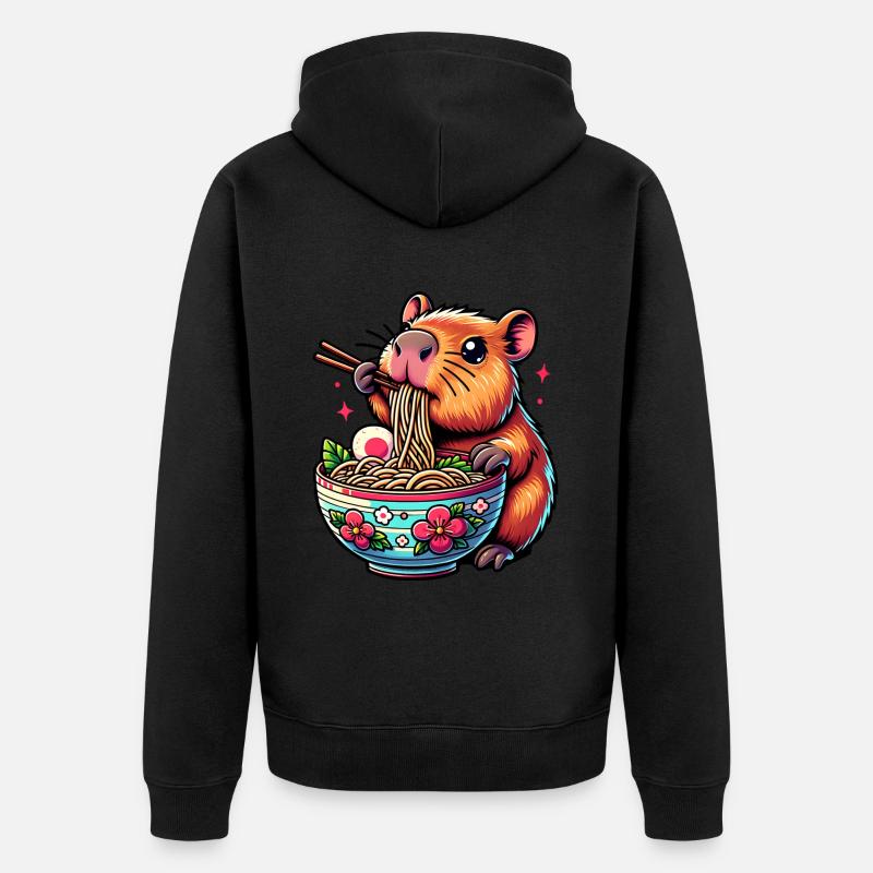 Mignon Kawaii Capybara Ramen Anime - Veste à capuche bio Premium Unisexe - noir