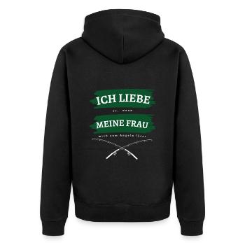 Ich Liebe es wenn meine Frau mich zum Angeln lässt - Unisex Premium Bio Zip Hoodie - Schwarz - Hinten - Nico (187cm)