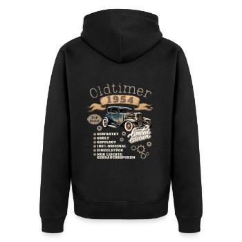 Oldtimer Motiv 1954 Jahrgang Geburtstag Geschenk - Unisex Premium Bio Zip Hoodie - Schwarz - Hinten - Nico (187cm)