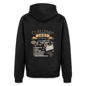 Oldtimer Motiv 1967 Jahrgang Geburtstag Geschenk - Unisex Premium Bio Zip Hoodie - Schwarz - Hinten - Nico (187cm)