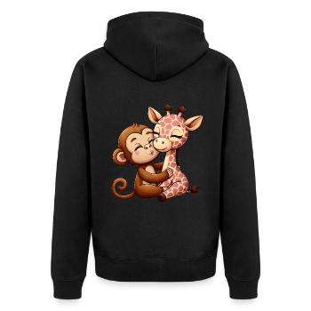 Cuddling Monkey And Giraffe In Love - Unisex Premium Organic Zip Hoodie - black - Back - Nico (187cm)