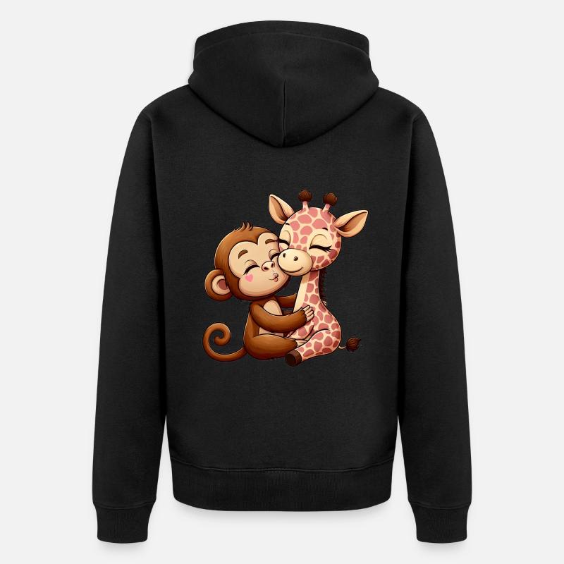 Câlin Singe Et Girafe Amoureux - Veste à capuche bio Premium Unisexe - noir
