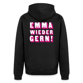 emma wieder gern - Unisex Premium Bio Zip Hoodie - Schwarz - Hinten - Nico (187cm)