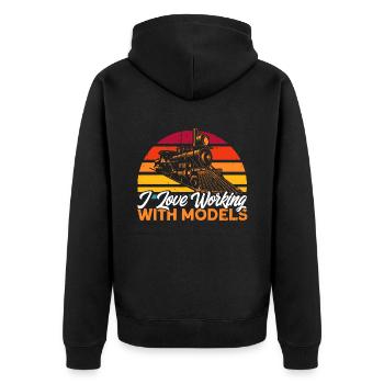 Modelleisenbahn Züge Zugfahren Geschenk - Unisex Premium Bio Zip Hoodie - Schwarz - Hinten - Nico (187cm)