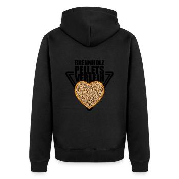 Brennholz Pellets Verleih - Unisex Premium Bio Zip Hoodie - Schwarz - Hinten - Nico (187cm)