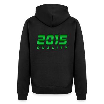 2015 quality | Farbe änderbar - Unisex Premium Bio Zip Hoodie - Schwarz - Hinten - Nico (187cm)