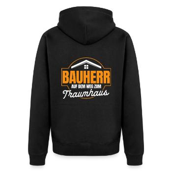 Bauherr Auf Dem Weg Zum Traumhaus Bauherr Geschenk - Unisex Premium Bio Zip Hoodie - Schwarz - Hinten - Nico (187cm)