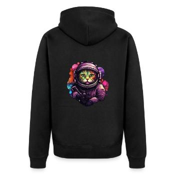 Astro Cat - Unisex Premium Organic Zip Hoodie - black - Back - Nico (187cm)