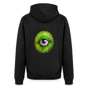 Lebendige Kiwi -Freude - Unisex Premium Bio Zip Hoodie - Schwarz - Hinten - Nico (187cm)